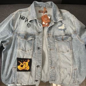 Mens Crysp denim Nowell Painted Denim Jacket (Light Indigo Painted) XXL